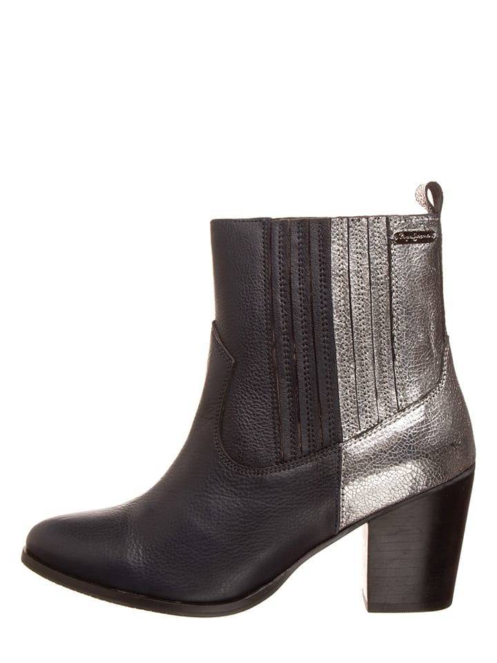Pepe Jeans Leather ankle boots in black / silver 37