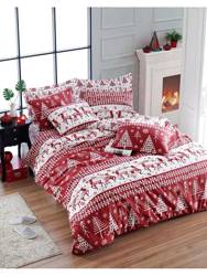 Elizabed Renforcé bedding set "Furu" in red / white 135x200 cm