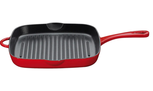 KUCHENPROFI PROVENCE Żeliwna patelnia grillowa 26 cm / czerwona KU-0407801026