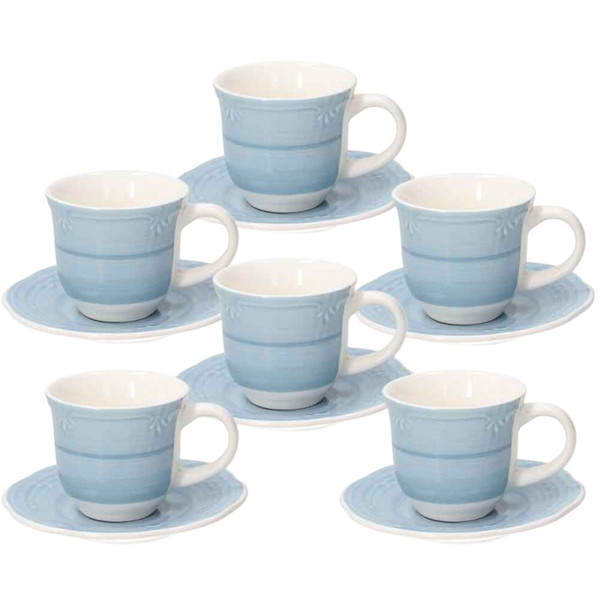 Tognana Shabby Azzurro 6 Filiżanek Z Podstawkami do Herbaty 300 ml
