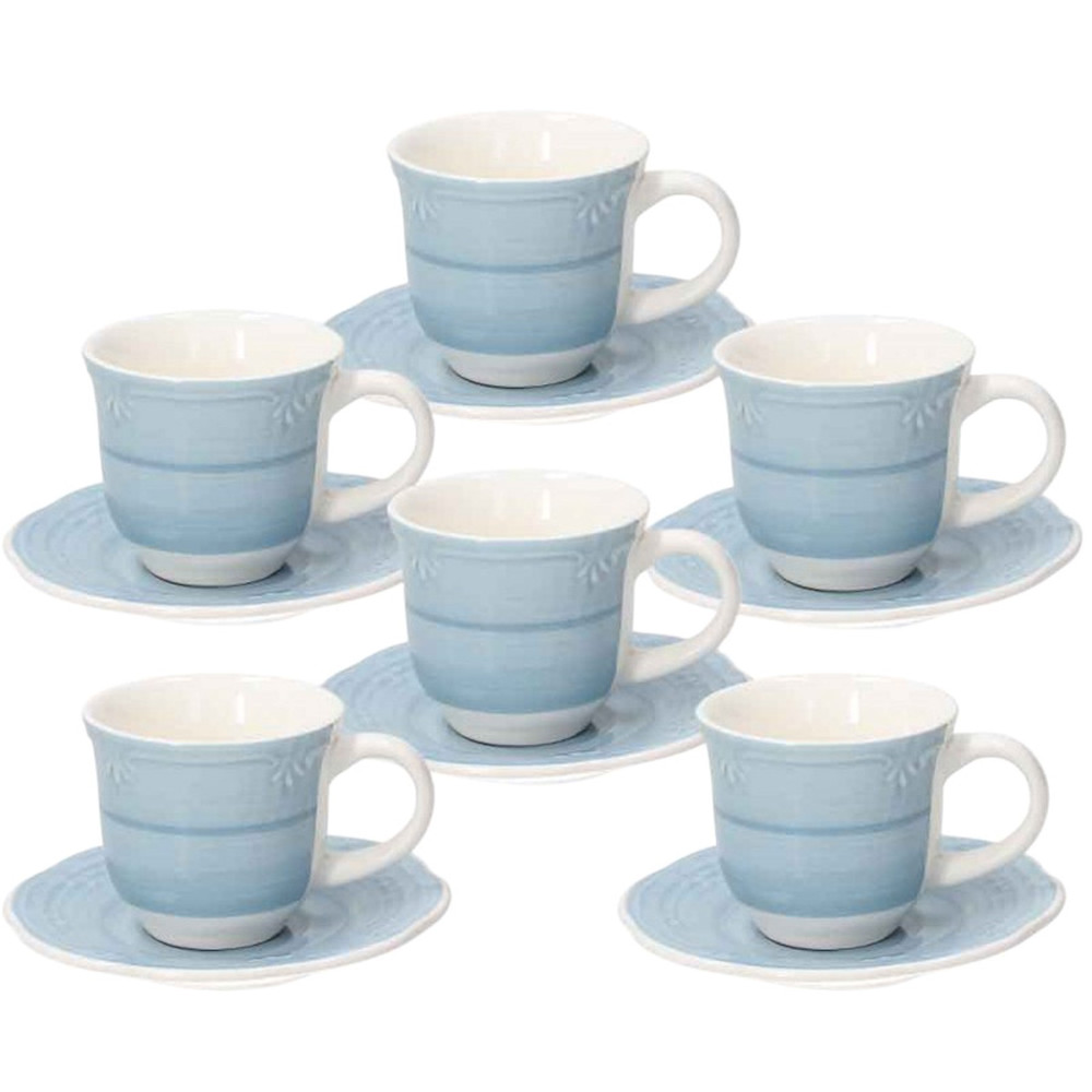 Tognana Shabby Azzurro 6 Filiżanek Z Podstawkami do Herbaty 300 ml