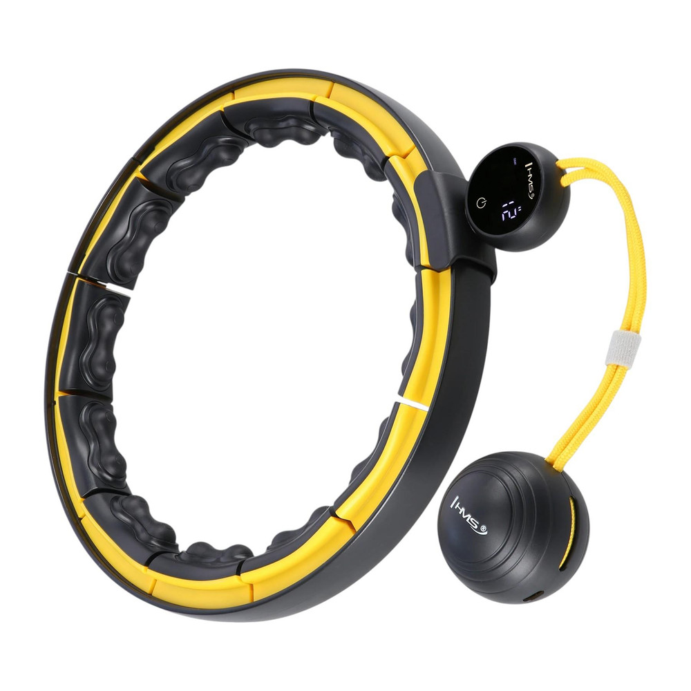 HHM21 HULA HOP BLACK/YELLOW Z MAGNESAMI, WYPUSTKAMI TPE I OBCIĄŻNIKIEM + LICZNIK HMS 